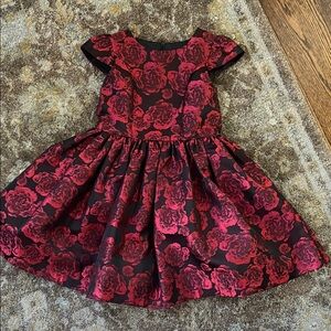 Elegant Red Floral Kids Holiday Dress